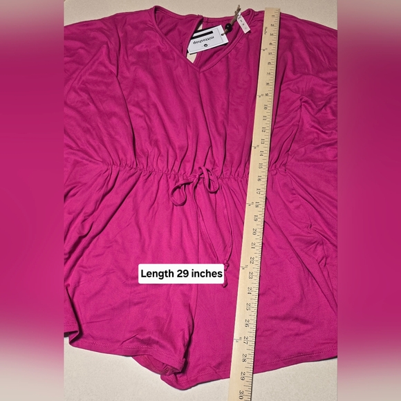 Womens Size Small Hot Pink Tie Waisted Romper Mittoshop Stretchy Comfortable NWT - Picture 5 of 10